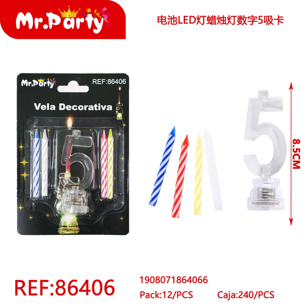 [Mr-86406] VELA LED CON BATERÍA NÚMERO 5 EN BLÍSTER