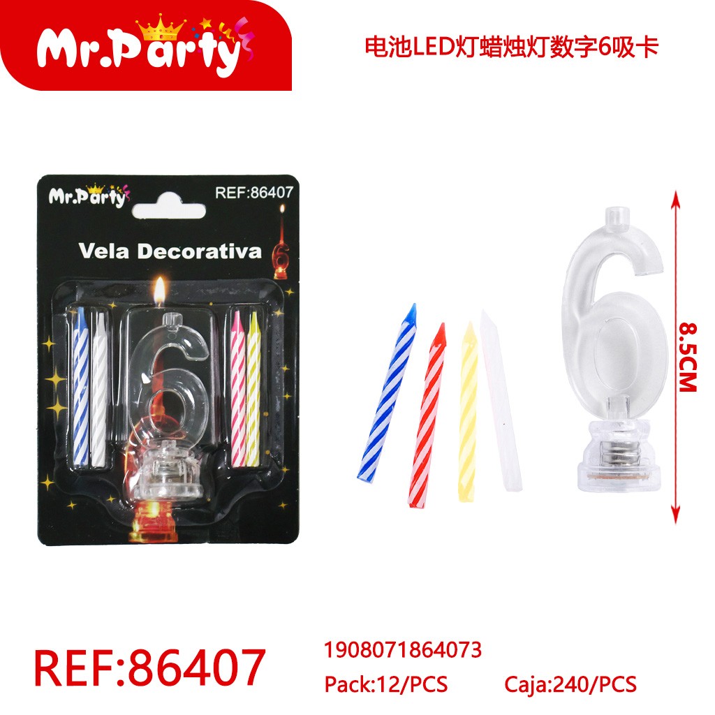 [Mr-86407] VELA LED CON BATERÍA NÚMERO 6 EN BLÍSTER