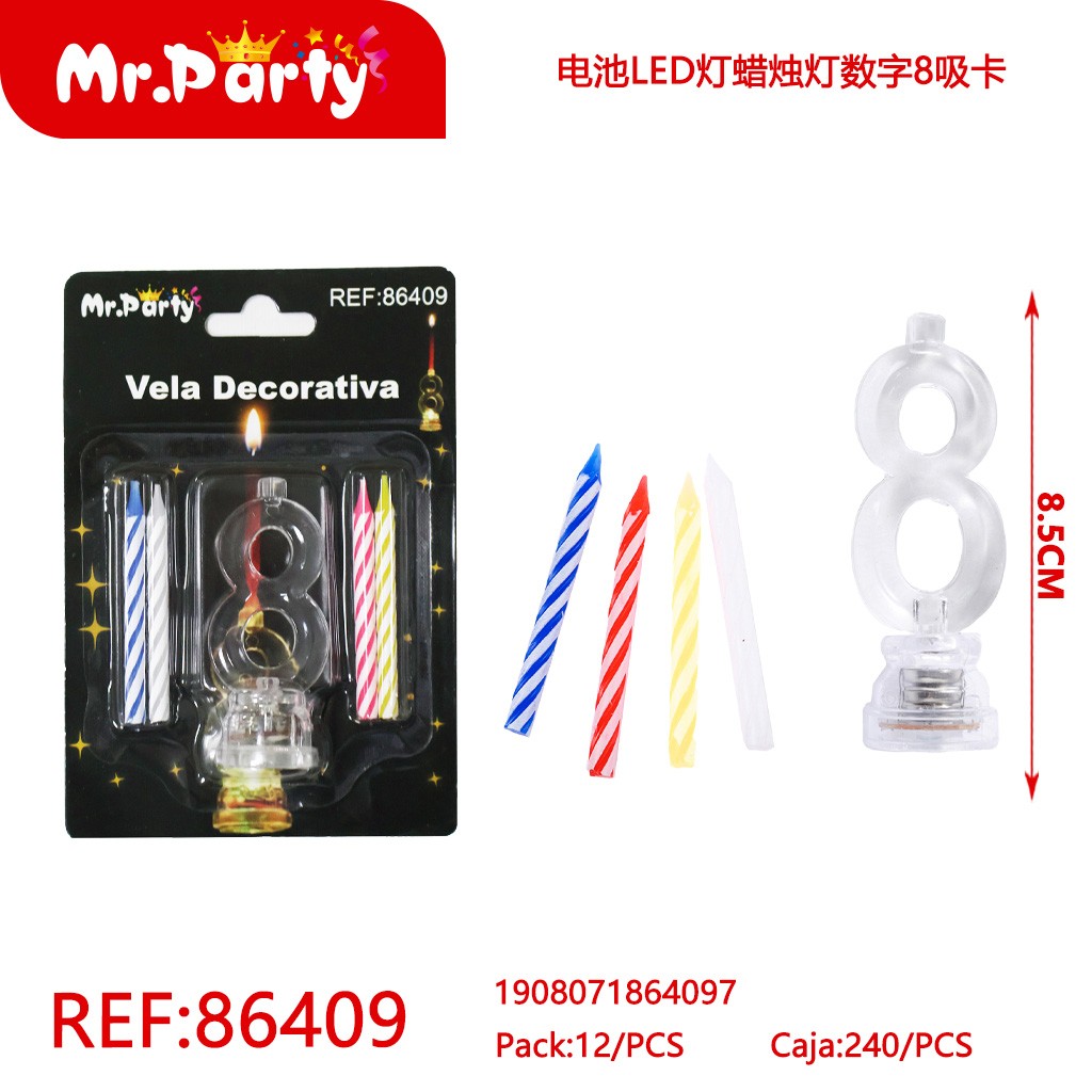 [Mr-86409] VELA LED CON BATERÍA NÚMERO 8 EN BLÍSTER