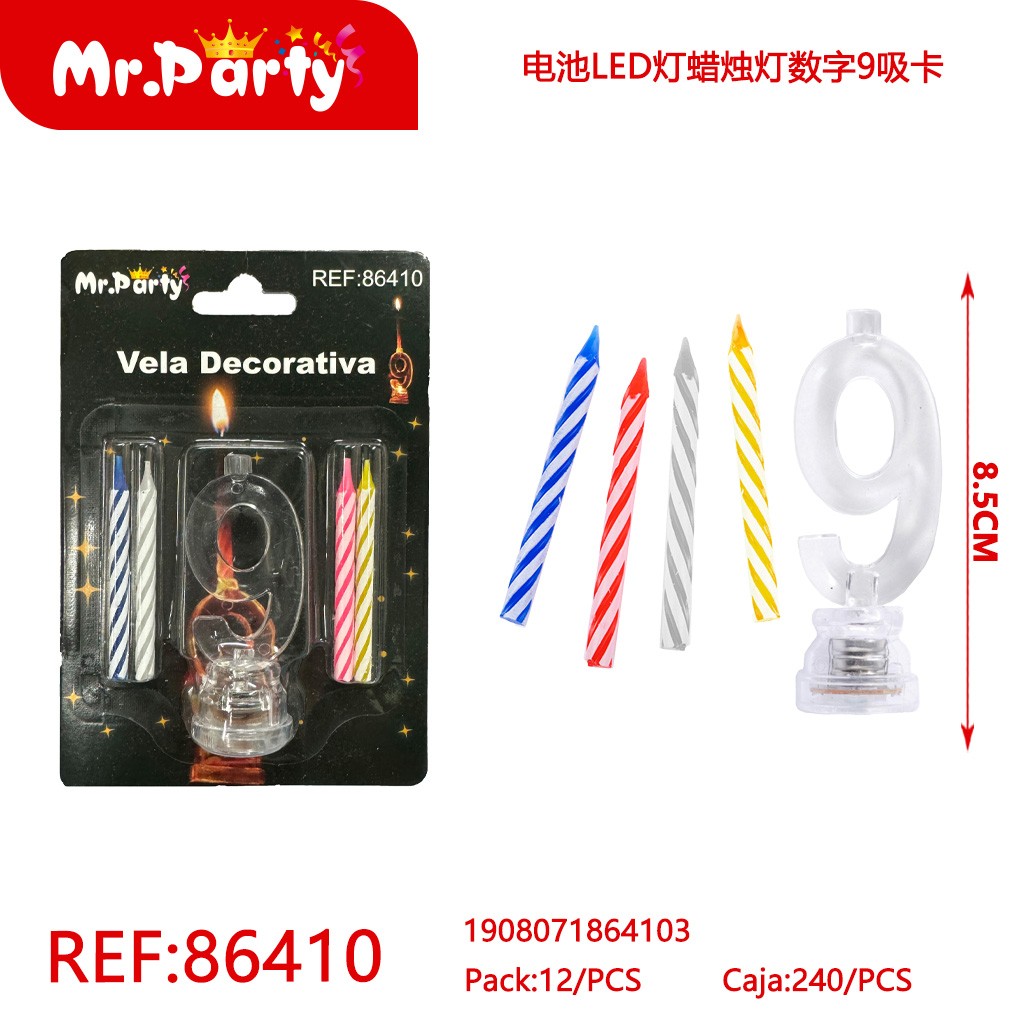 [Mr-86410] VELA LED CON BATERÍA NÚMERO 9 EN BLÍSTER