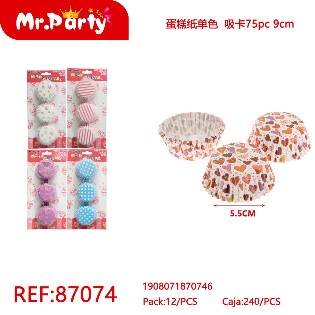 [Mr-87074] PAPEL PARA CUPCAKES SÓLIDO, TARJETA DE SUCCIÓN 75PC, 9CM