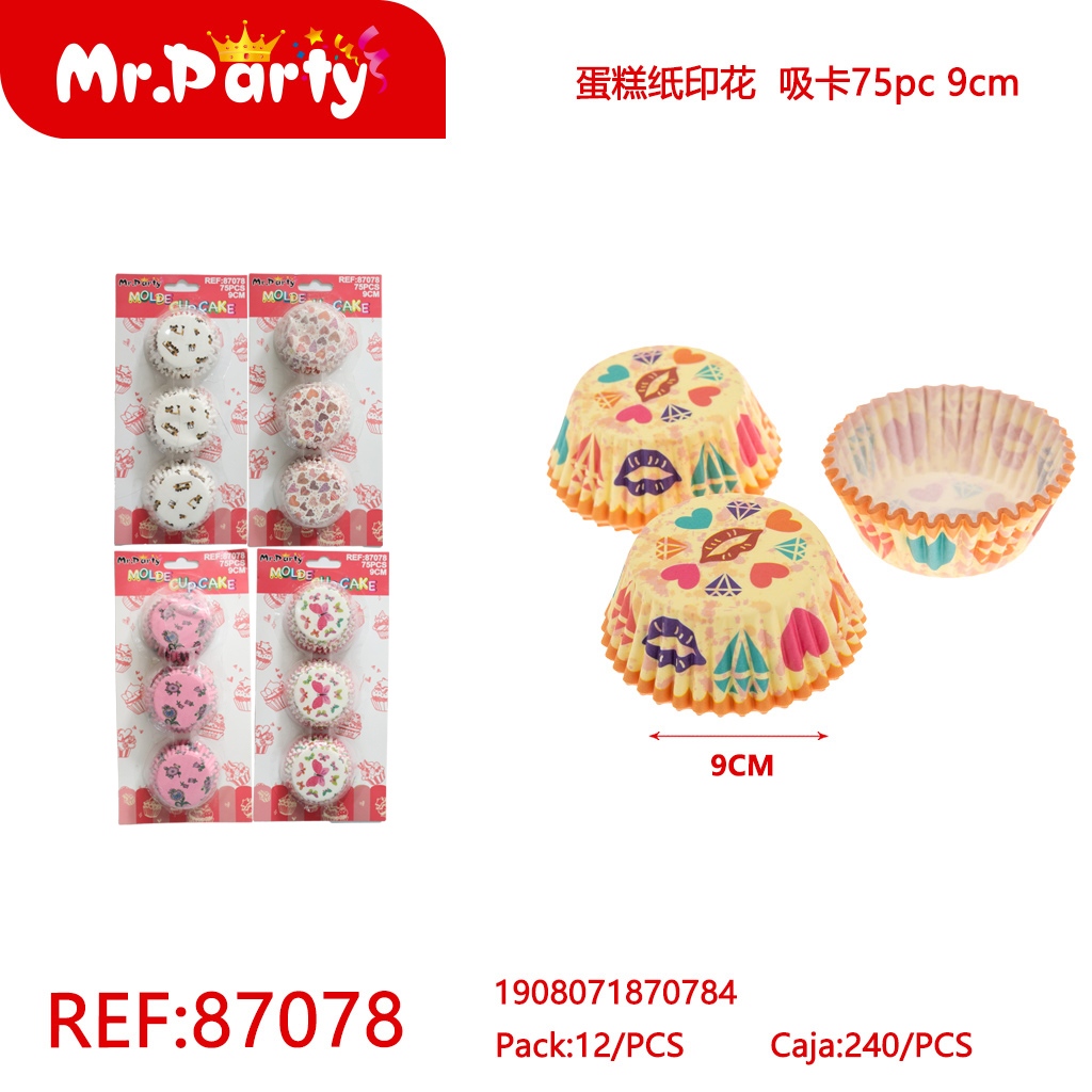 [Mr-87078] PAPEL PARA CUPCAKES ESTAMPADO, TARJETA DE SUCCIÓN 75PC, 9CM