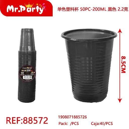 [Mr-88572] VASOS PLÁSTICOS DE UN SOLO COLOR, 50 PIEZAS - 200ML, NEGRO, 2.2G
