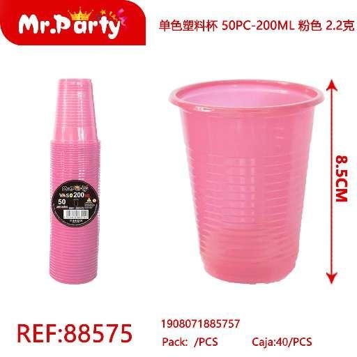 [Mr-88575] VASOS PLÁSTICOS DE UN SOLO COLOR, 50 PIEZAS - 200ML, ROSA, 2.2G