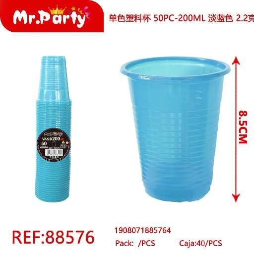 [Mr-88576] VASOS PLÁSTICOS DE UN SOLO COLOR, 50 PIEZAS - 200ML, AZUL CLARO, 2.2G