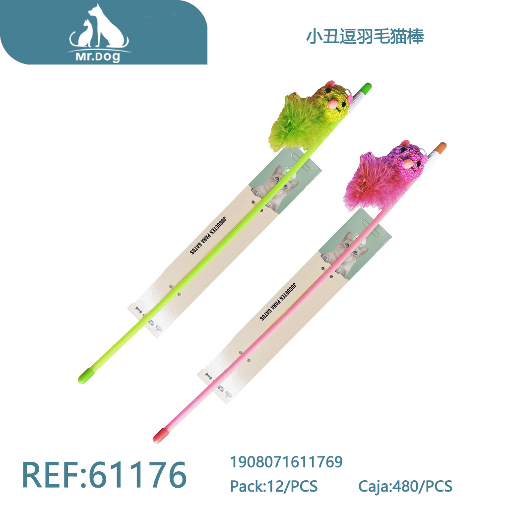 [Mr-61176] VARITA CON PLUMAS Y PAYASO PARA GATOS