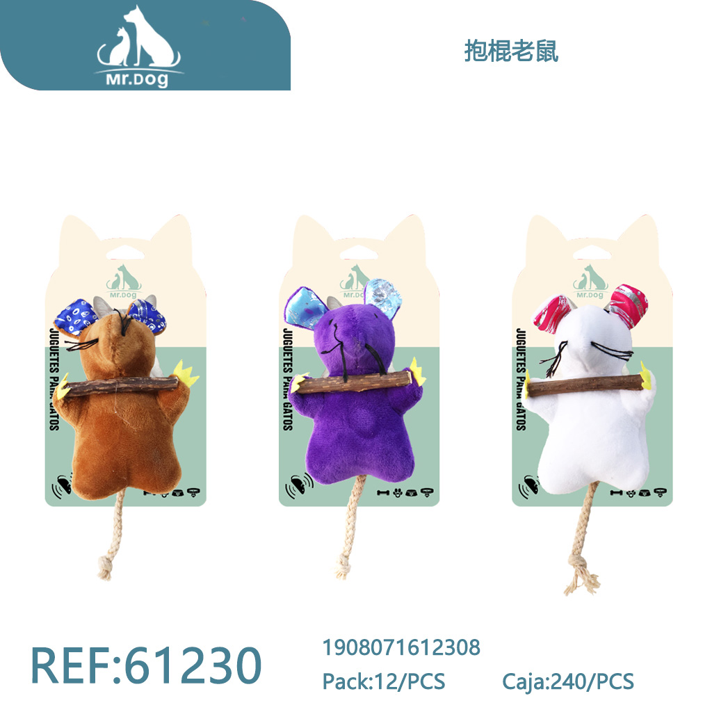 [Mr-61230] RATÓN ABRAZANDO UNA VARILLA PARA GATOS