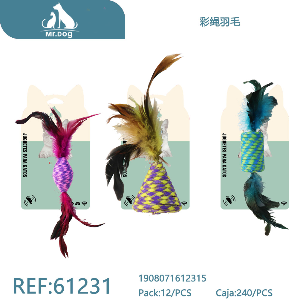 [Mr-61231] PLUMAS CON CUERDA COLORIDA PARA GATOS