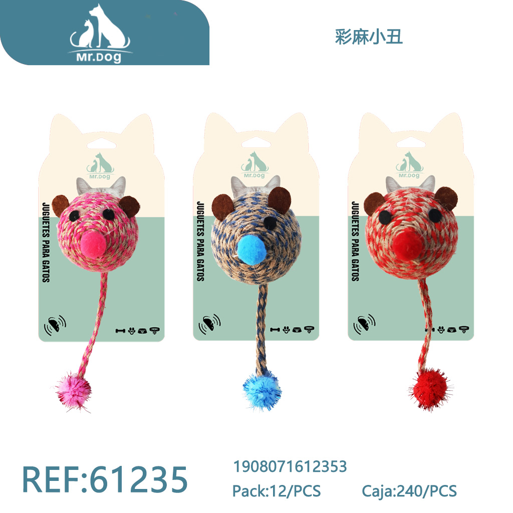 [Mr-61235] RATÓN PAYASO DE HILO DE YUTE COLORIDO PARA GATOS
