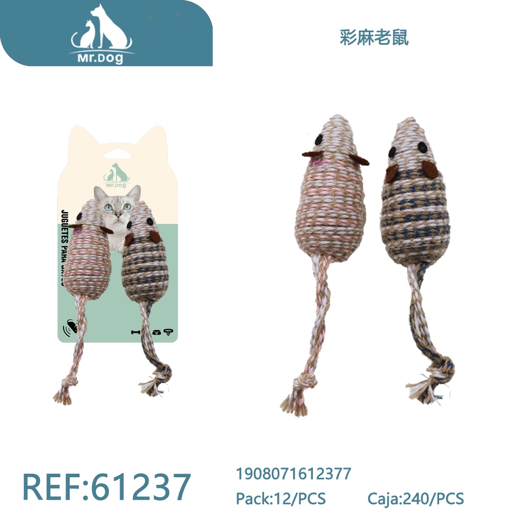 [Mr-61237] RATÓN DE HILO DE YUTE COLORIDO PARA GATOS