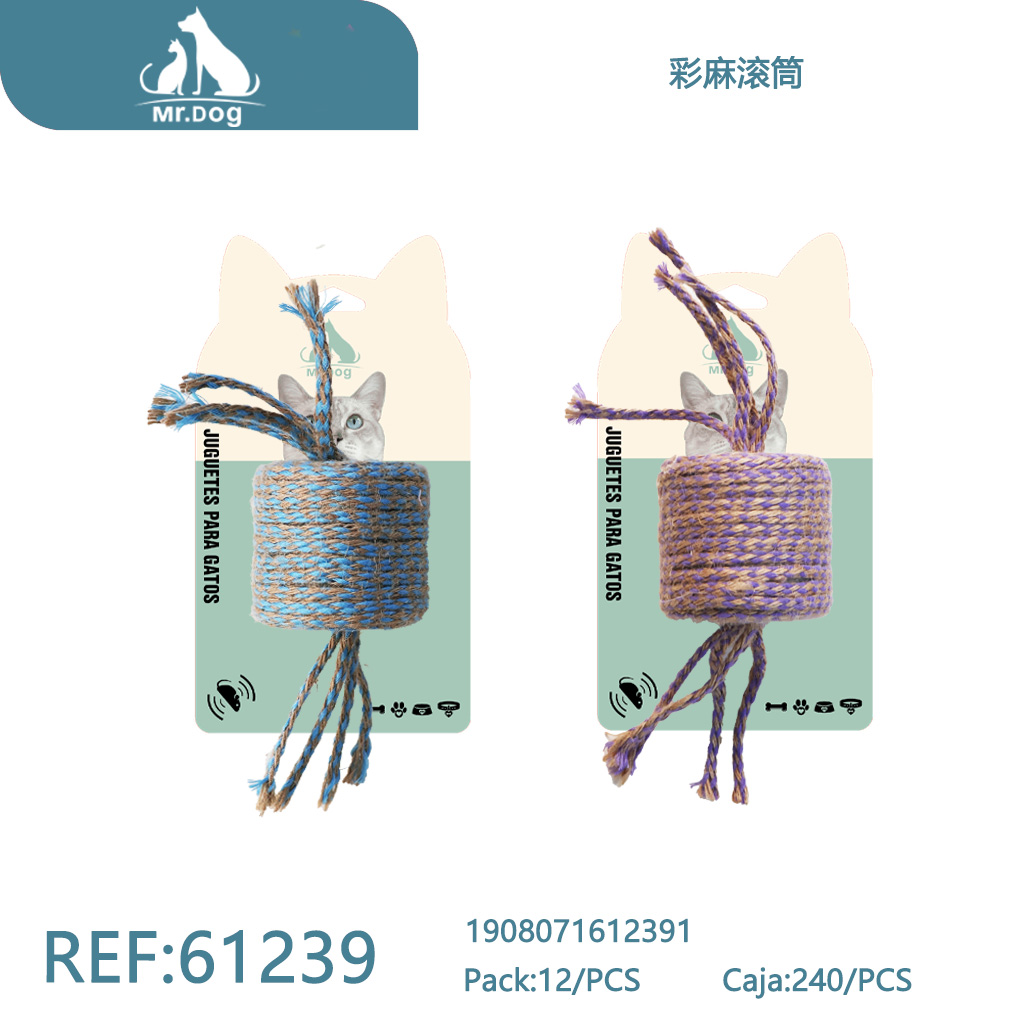[Mr-61239] RODILLO DE HILO DE YUTE COLORIDO PARA GATOS