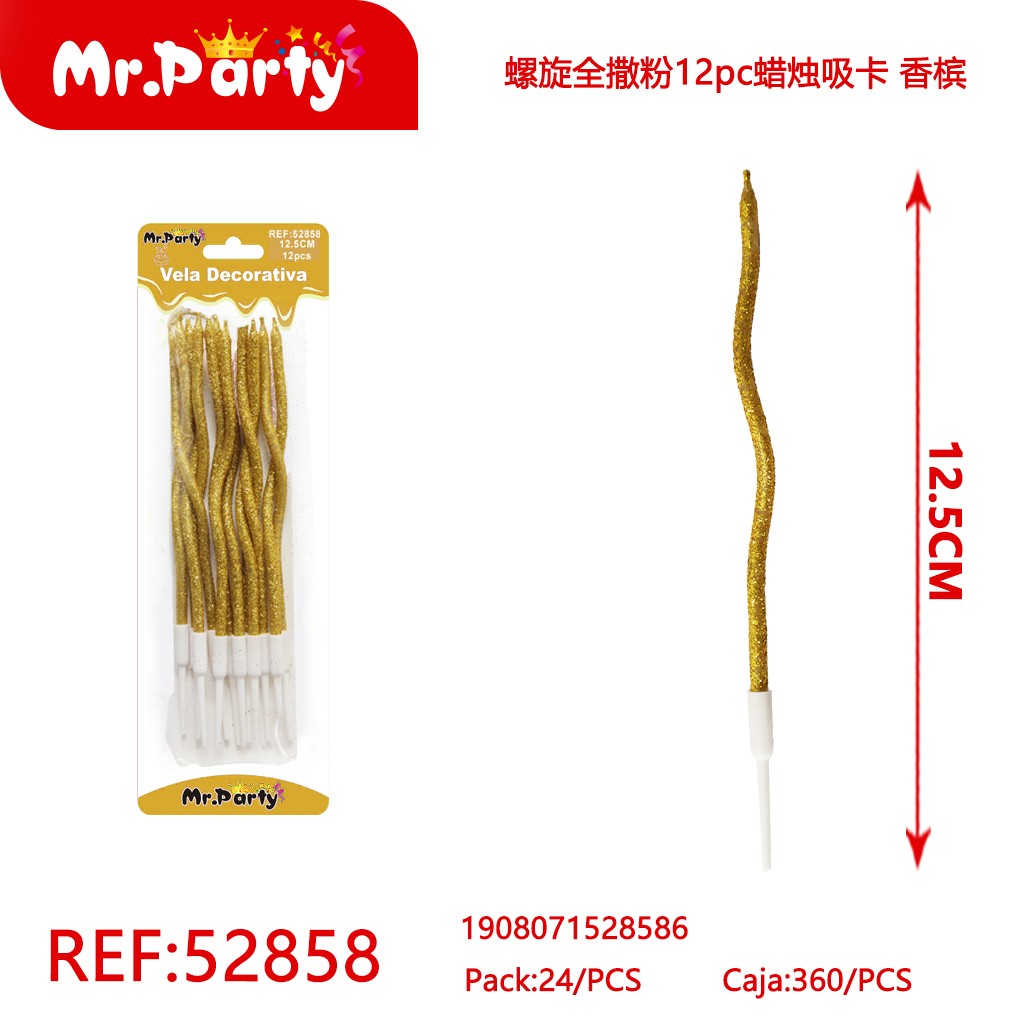 [Mr-52858] VELAS EN ESPIRAL CON ESCARCHA, 12 PIEZAS, TARJETA DE SUCCIÓN, CHAMPÁN