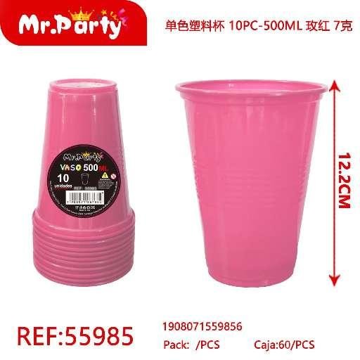 [Mr-55985] VASOS PLÁSTICOS DE UN SOLO COLOR, 10 PIEZAS - 500ML, FUCSIA, 7G
