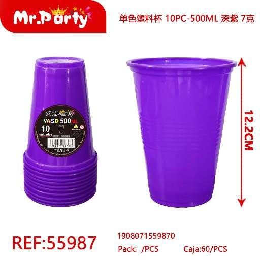 [Mr-55987] VASOS PLÁSTICOS DE UN SOLO COLOR, 10 PIEZAS - 500ML, MORADO OSCURO, 7G