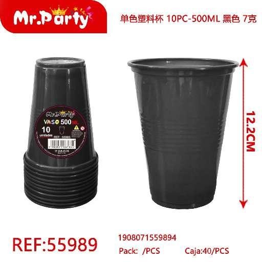 [Mr-55989] VASOS PLÁSTICOS DE UN SOLO COLOR, 10 PIEZAS - 500ML, NEGRO, 7G