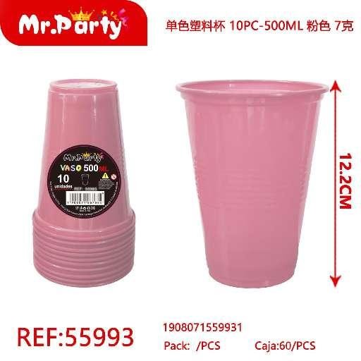 [Mr-55993] VASOS PLÁSTICOS DE UN SOLO COLOR, 10 PIEZAS - 500ML, ROSA, 7G