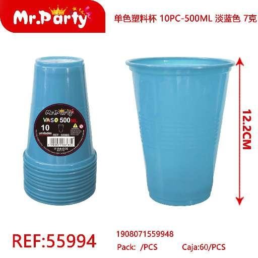 [Mr-55994] VASOS PLÁSTICOS DE UN SOLO COLOR, 10 PIEZAS - 500ML, AZUL CLARO, 7G